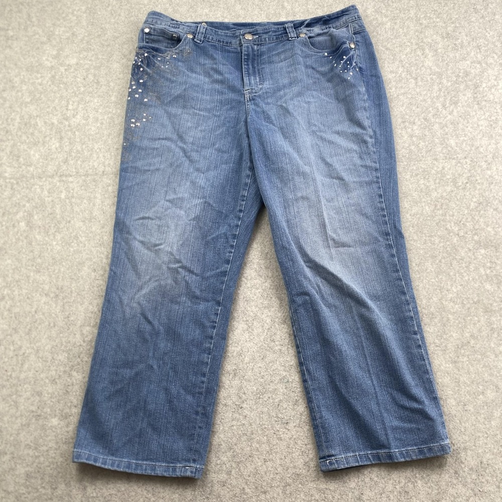 Style&co. High Rise Straight Crop Jeans Womens 16 (36x24) Blue Studded *STAIN*